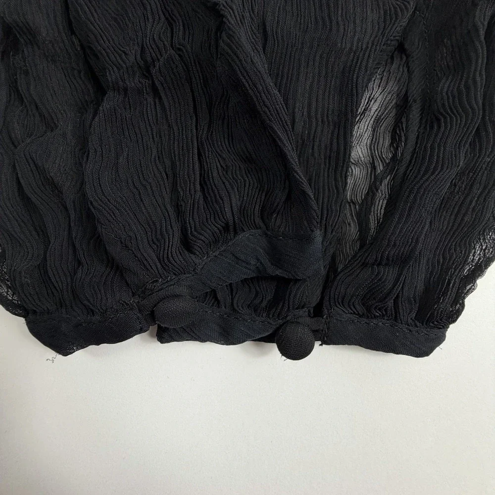 Free‎ People Sheer Boho XS Black Lace Button Front Peplum Top Grunge